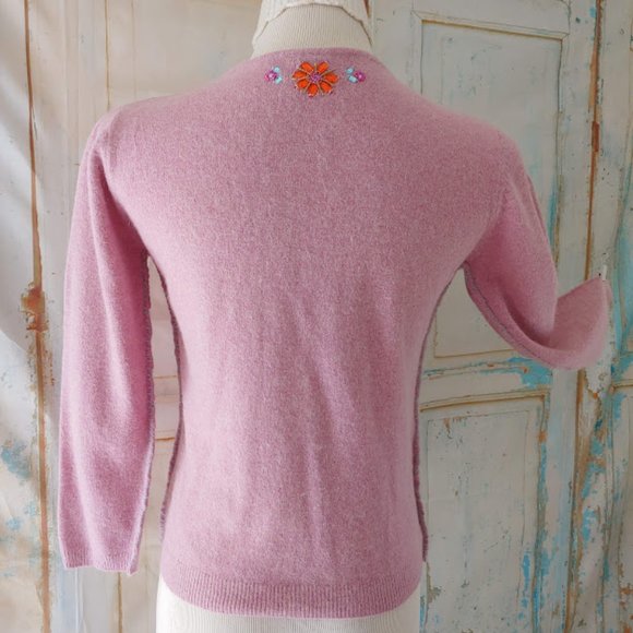 Free People wool angora long sleeve sweater button cardigan crew neck/S/pink - Picture 8 of 13